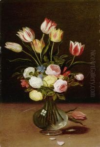 Blumen Mit Tulpen Und Pfingstrosen In Einer Vase by Jan van Kessel the Elder