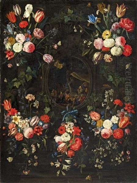 Flower Garlands With The Annunciation To The Shepherds - view 1