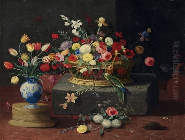 Blumenstillleben Mit Korb - view 1