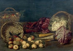 Nature Morte Aux Paniers De Pommes, Choux Et Carottes Disposes Sur Un Entablement by Jan van Kessel the Elder