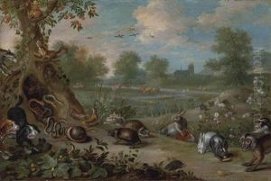 A Scene From Aesop's Fables: The Porcupine And The Snakes by Jan van Kessel the Elder