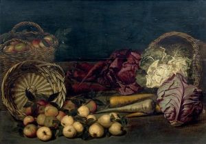 Nature Morte Aux Paniers De Pommes, Choux Et Carottes Disposes Sur Un Entablement (in 2 Parts)