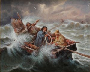 Sjoman Pa Stormigt Hav by Adolf Baumgartner