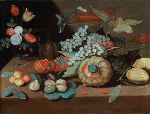 Stillleben Mit Blumen Und Fruchten