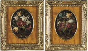 Bouquets De Fleurs Sur Des Entablements En Bois (pair) by Jan van Kessel the Elder