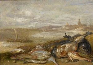 A Still Life Of Various Fish And Crustacea On A Beach by Jan van Kessel the Elder