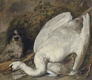 A Hunting Still Life With A Swan, A Duck And A Dog by Jan van Kessel the Elder