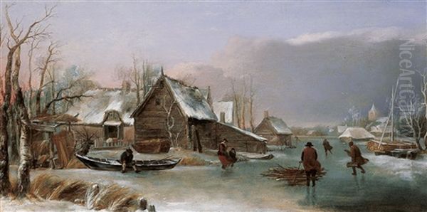 Winterlandschaft Mit Zugefrorenem Kanal - view 1