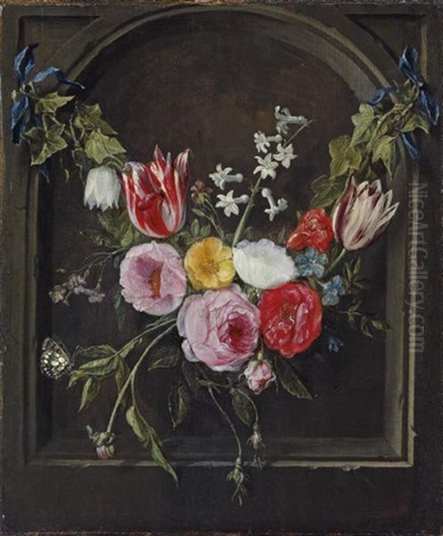 A Swag Of Flowers Hanging In A Niche - view 1