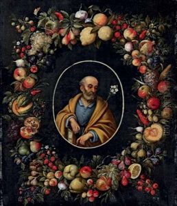 Saint Joseph In An Oval Surround With A Garland Of Flowers And Fruit by Jan van Kessel the Elder
