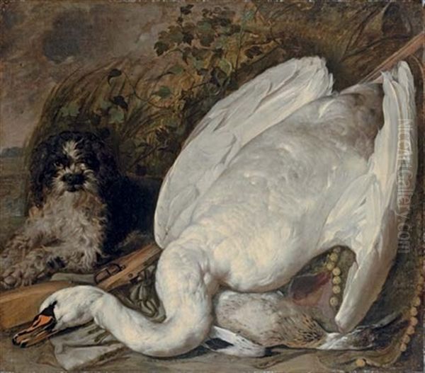 A Hunting Still Life With A Swan, A Duck And A Dog, With Instruments Of The Chase - view 1