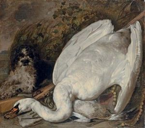 A Hunting Still Life With A Swan, A Duck And A Dog, With Instruments Of The Chase by Jan van Kessel the Elder