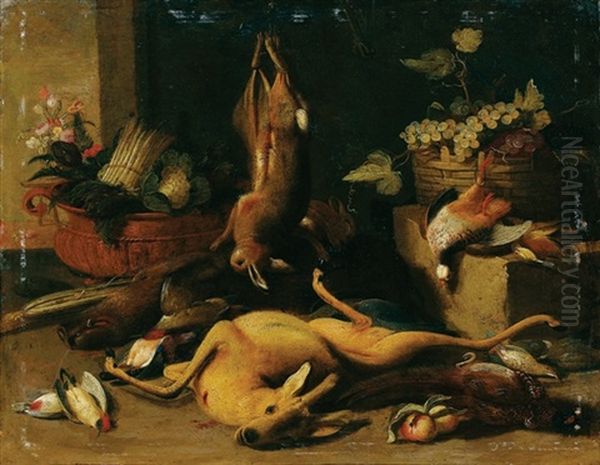 Nature Morte Au Trophee De Chasse, A La Corbeille De Fruits Et Aux Legumes - view 1