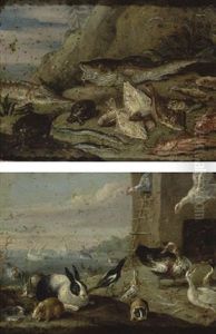Scene Avec Des Animaux Et Des Poissons (+ Similar; Pair) by Jan van Kessel the Elder