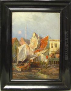 Hauser Und Ein Boot Am Ufer by Christian Baumgartner
