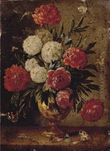 Roses, Carnations, Morning-glory And Other Flowers With Ants In A Gold Sculpted Urn by Jan van Kessel the Elder