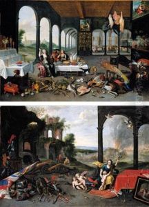 An Allegory Of Taste (+ An Allegory Of Touch; Pair) by Jan van Kessel the Elder