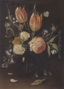 Blumenstraus In Einer Glasvase by Jan van Kessel the Elder