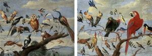 A Concert Of Birds: An Owl, Pigeon, Canary, Peacock And Other Birds On A Tree Branch