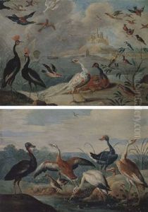 Pheasants And Various Other Fowl In A Coastal Landscape