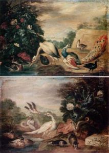 Landscape With A Peacock, Turkey, Pheasant, Duck by Jan van Kessel the Elder