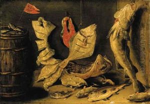 Plaice, Skate And Other Fish Beside A Barrel