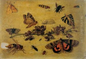 A Study Of A Sprig Of Flowers With Butterflies, Flies, Beetles And A Wasp