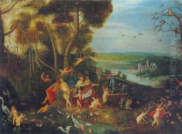 Paysage Fantastique Avec Animaux Et Amours - view 1