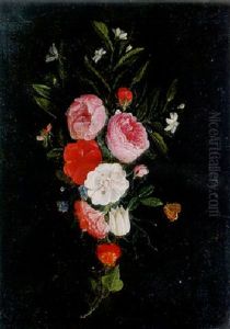 A Swag Of Roses, Carnations And Other Flowers by Jan van Kessel the Elder