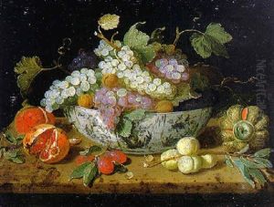 Nature Morte De Fruits Dans Une Coupe De Procelaine Et Fruits Sur Un Entablement by Jan van Kessel the Elder