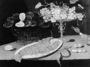 Still Life Of A Lobster, A Basket Of Oysters, A Duck And Grapes In A Tazza