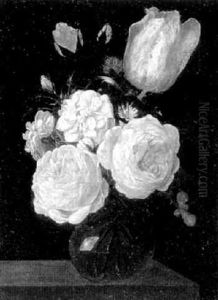 Blumenstilleben Mit Rosa Und Weisen Rosen In Einer Glasvase Blumenstilleben Mit Rosa Und Weisen Rosen In Einer Glasvase