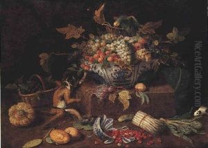 Nature Morte A La Coupe De Raisins, Perroquet Et Singe