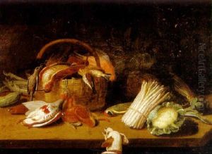 Stilleben Med Kramsfaglar Och Gronsaker Pa Bord by Jan van Kessel the Elder