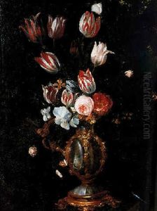 Bouquet De Fleurs Dans Un Vase Sur Un Entablement by Jan van Kessel the Elder