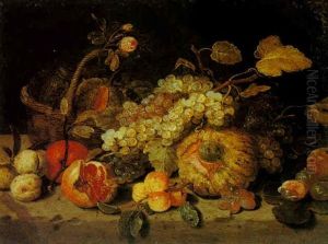 Still Life Of Melons In A Basket, Grapes, Apricots And Other Fruits by Jan van Kessel the Elder