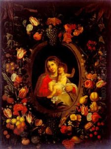 Madonna Mit Dem Kinde In Der Blumen-fruechtegirlande by Jan van Kessel the Elder