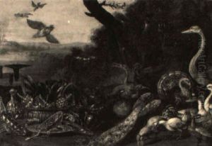A Turkey, Peacock, Ostrich And Other Birds With Jewellery On Plates by Jan van Kessel the Elder