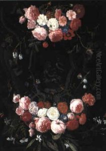 Cartouche With Putti Adorned With Swags Of Flowers