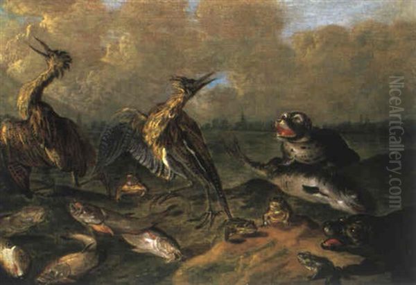 Reiher, Seehund, Fische Und Froesche In Einer Landschaft - view 1