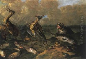 Reiher, Seehund, Fische Und Froesche In Einer Landschaft