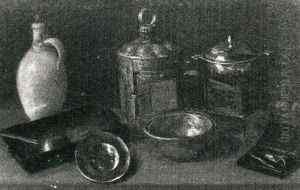 A Still Life Of Pots And Jugs On A Table by Jan van Kessel the Elder