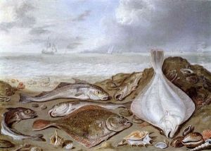 Nature Morte De Poissons Au Bord D'un Rivage by Jan van Kessel the Elder