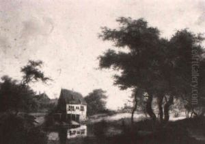 A Wooded River Landscape With An Angler By A Watermill by Jan van Kessel the Elder