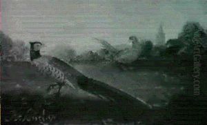 Two Pheasants In A Country Landscape by Jan van Kessel the Elder