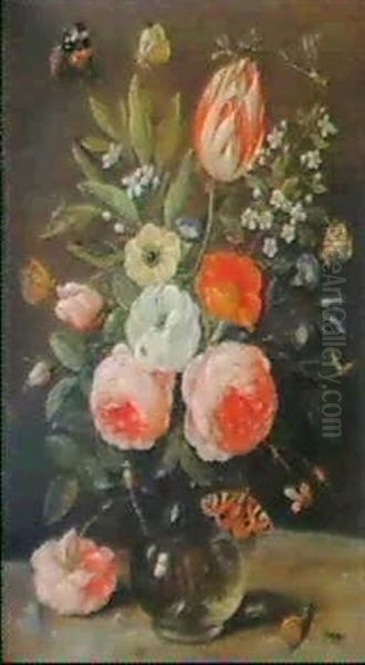 A Still-life Of Roses, A Tulip And Other Flowers In A Glass Vase - view 1