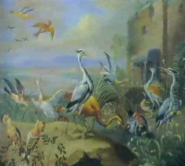 (2) Herons, Other Waders And Hoopoes In A Landscape - Assorted Birds Including Grows In A Landscape - view 1