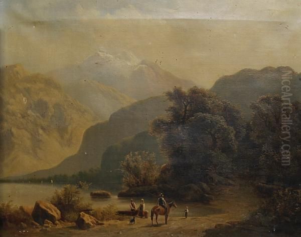 A Family On The Shore On A Mountain Lake - view 1