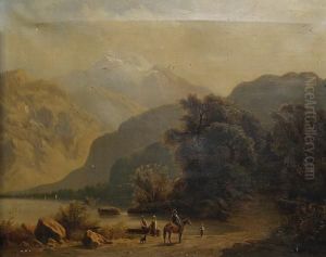 A Family On The Shore On A Mountain Lake by H. Baumgartner