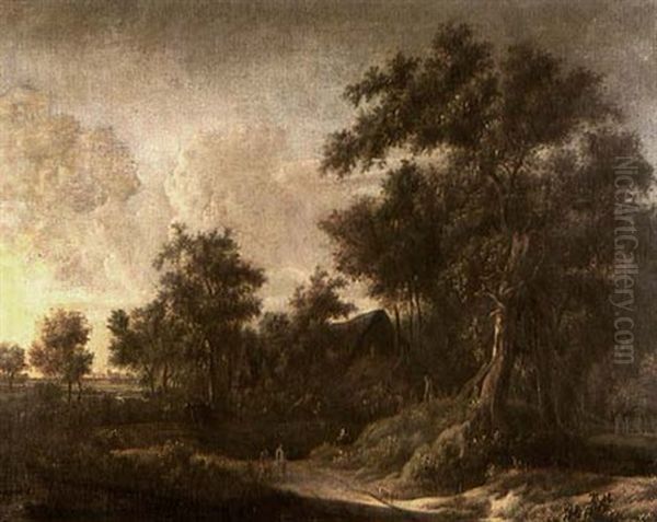 Travellers On A Path Through A Wooded Landscape - view 1